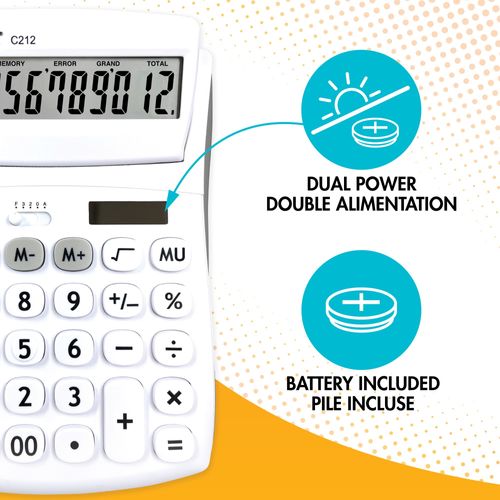 Calculatrice De Bureau 12 Chiffres Avec Écran À Angle Ajustable Et Finition Rubber - C212