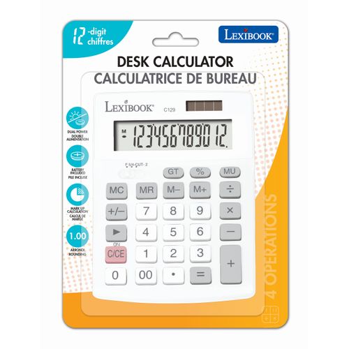 Calculatrice De Bureau 12 Chiffres Avec Double Alimentation - C129