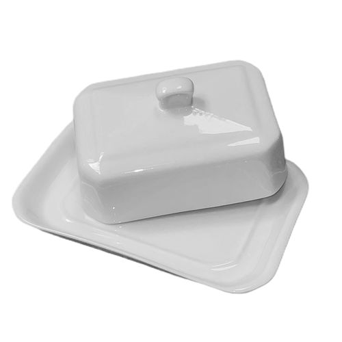Beurrier Rectangle Bouton 250 G En Porcelaine