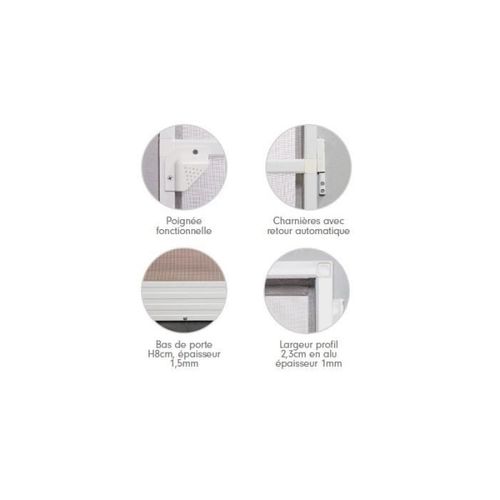 Moustiquaire Porte Battante L100 Cm X H220 Cm Aluminium Blanc