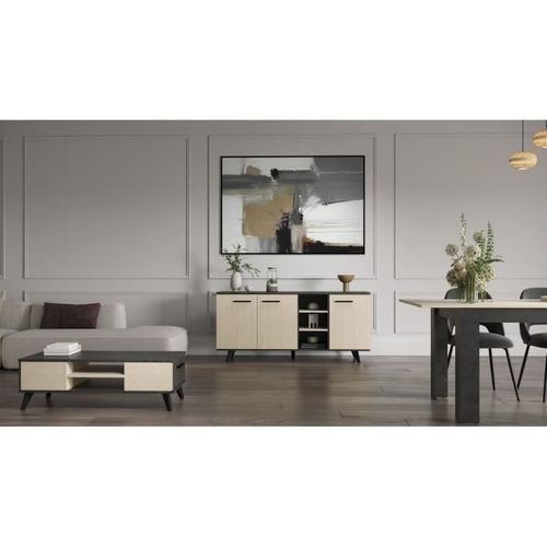 Ensemble Salon - Banc TV, Table Basse, Buffet Bas - Kent - Chêne De Fil / Sidewalk