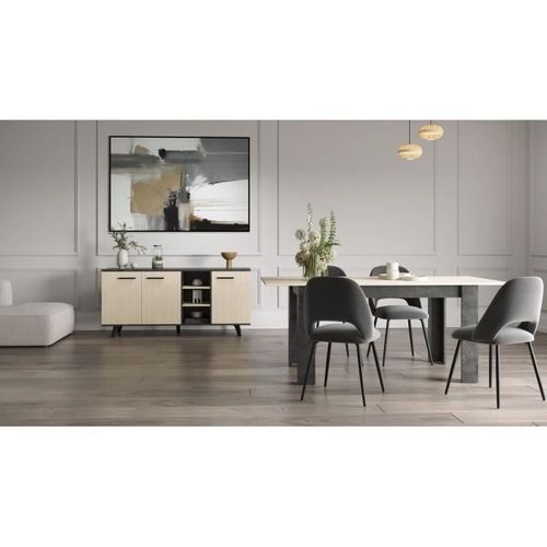 Ensemble Séjour - Enfilade, Buffet Haut, Table Allonge - Kent - Chêne De Fil / Sidewalk