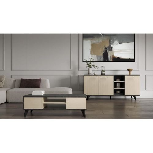 Ensemble Séjour - Enfilade, Buffet Haut, Table Allonge - Kent - Chêne De Fil / Sidewalk