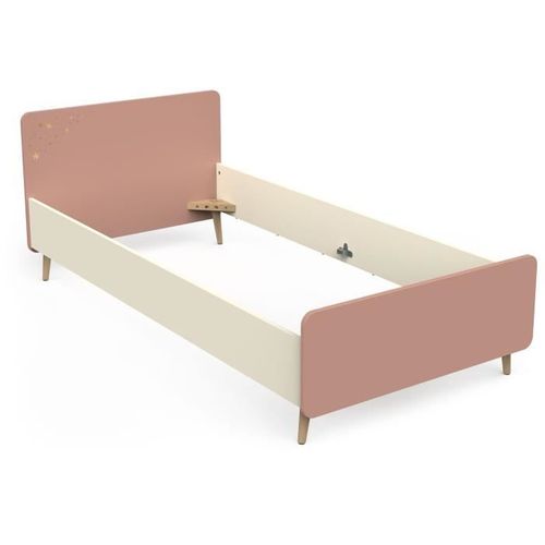 Ensemble Lit Et Table De Chevet - Suzie - 90 X 190 Cm - Chene / Abricot -