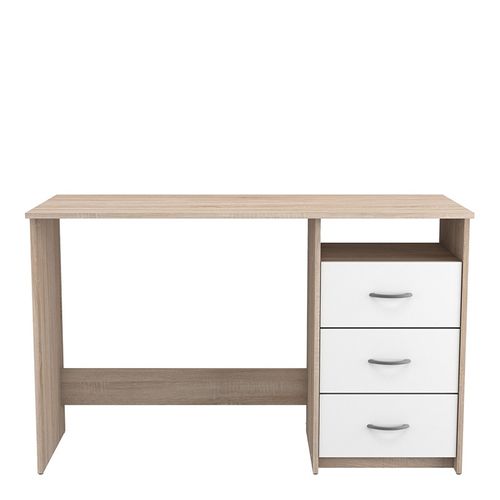 Bureau "aristote" - 123 X 50,1 X 76,5 Cm  - Chêne Brossé / Blanc Perle
