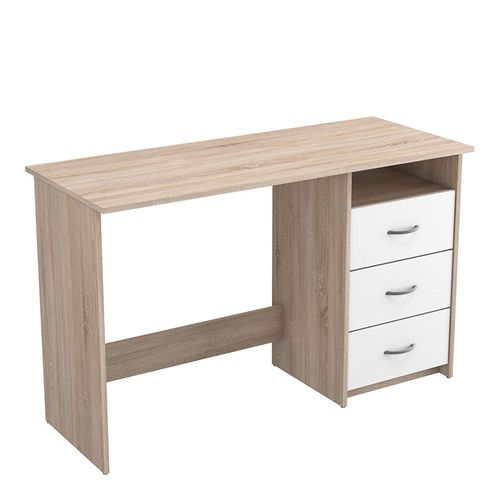 Bureau "aristote" - 123 X 50,1 X 76,5 Cm  - Chêne Brossé / Blanc Perle