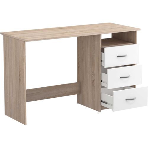 Bureau "aristote" - 123 X 50,1 X 76,5 Cm  - Chêne Brossé / Blanc Perle