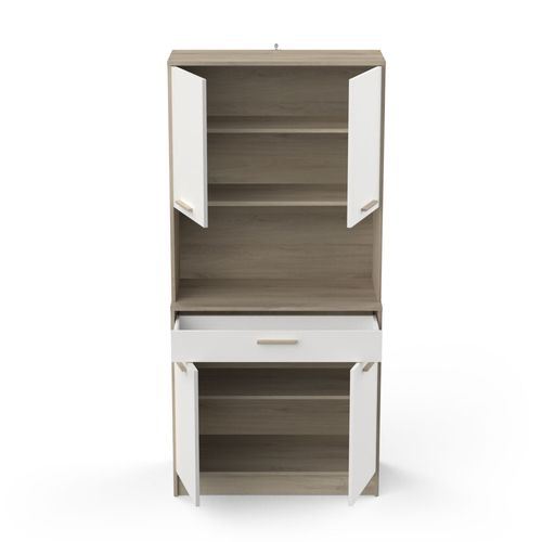 Buffet De Salon 4 Portes - Napoli - Blanc Et Chêne - 83,3 X 40 X 176,1 Cm