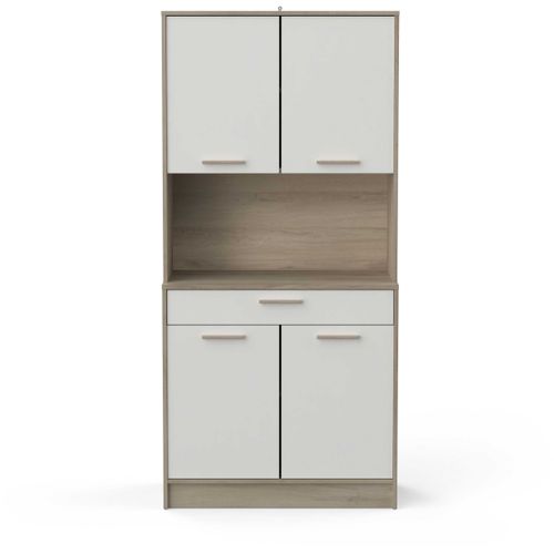 Buffet De Salon 4 Portes - Napoli - Blanc Et Chêne - 83,3 X 40 X 176,1 Cm