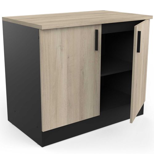 Meuble Bas 2 Portes 100 Cm Origan Noir Et Bois