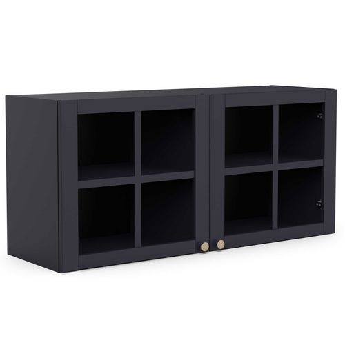 Armoire Suspendue Chester - 120x37x55cm - 2 Portes Vitrées - Indigo
