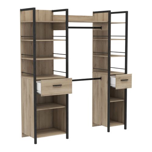 Dressing Ouvert Avec Étagères Et Tiroirs Bois Clair