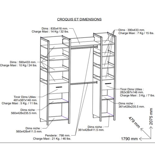 Dressing Ouvert Avec Étagères Et Tiroirs Bois Clair