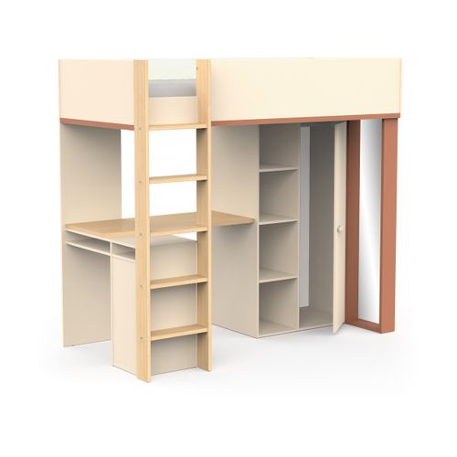 Lit Enfant Mezzanine Avec Bureau "camillia" - 90 X 200 Cm - Terracotta