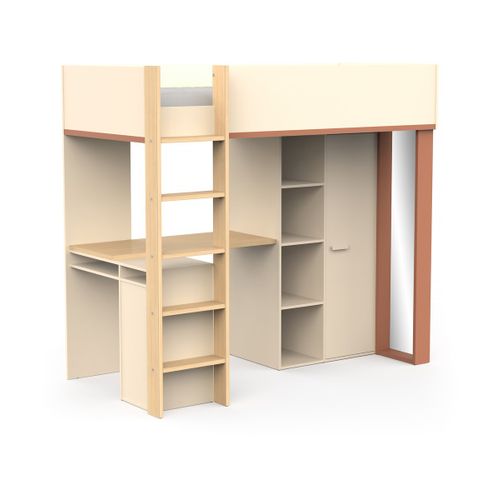 Lit Enfant Mezzanine Avec Bureau "camillia" - 90 X 200 Cm - Terracotta