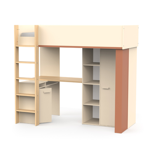 Lit Enfant Mezzanine Avec Bureau "camillia" - 90 X 200 Cm - Terracotta