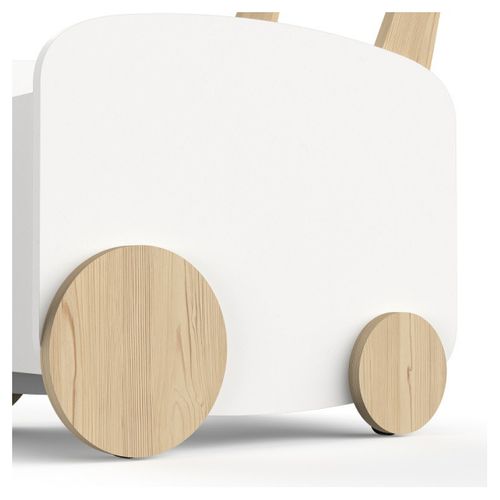 Chariot De Rangement à Roulettes Blanc En Mdf Avec Poignée En Pin Massif