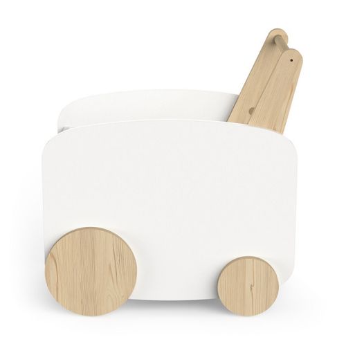 Chariot De Rangement à Roulettes Blanc En Mdf Avec Poignée En Pin Massif