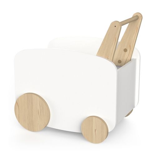 Chariot De Rangement à Roulettes Blanc En Mdf Avec Poignée En Pin Massif