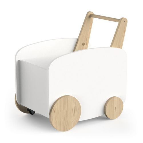 Chariot De Rangement à Roulettes Blanc En Mdf Avec Poignée En Pin Massif