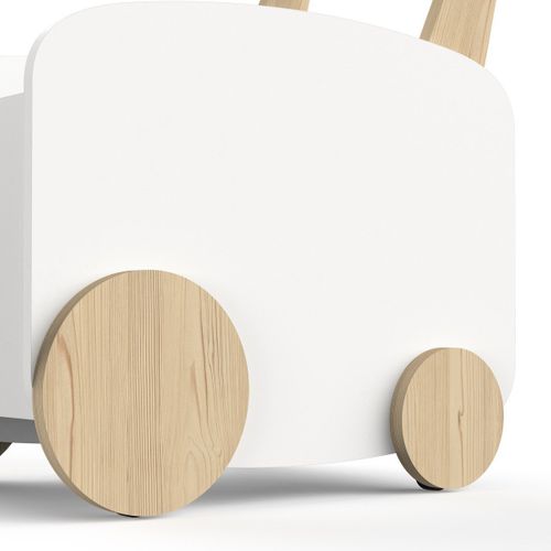 Chariot De Rangement à Roulettes Blanc En Mdf Avec Poignée En Pin Massif