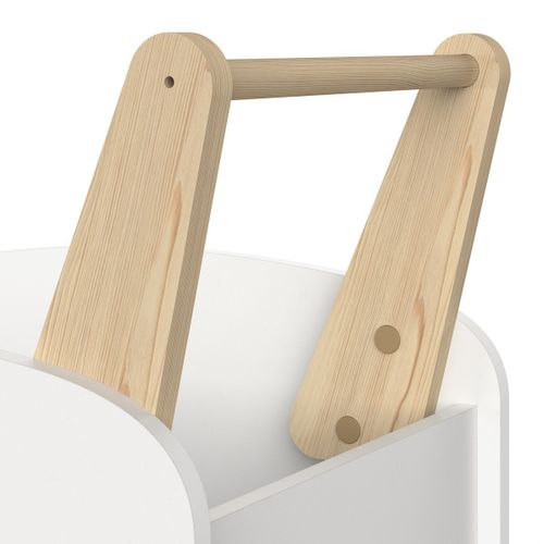 Chariot De Rangement à Roulettes Blanc En Mdf Avec Poignée En Pin Massif