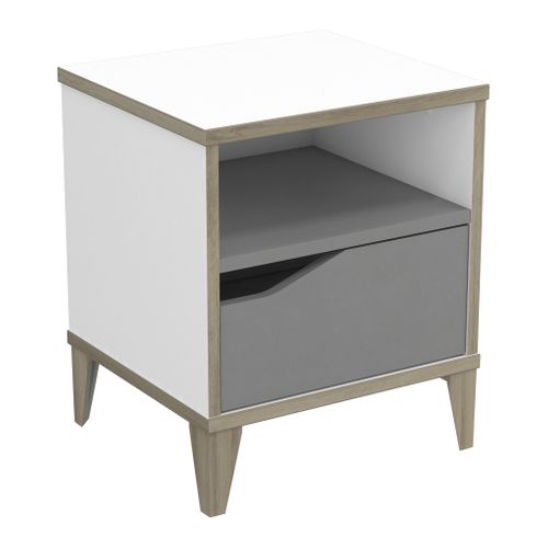 Table De Chevet 1 Tiroir - Genius - Blanc Et Gris - 36,8 X 43,8 X 33 Cm - Demeyere