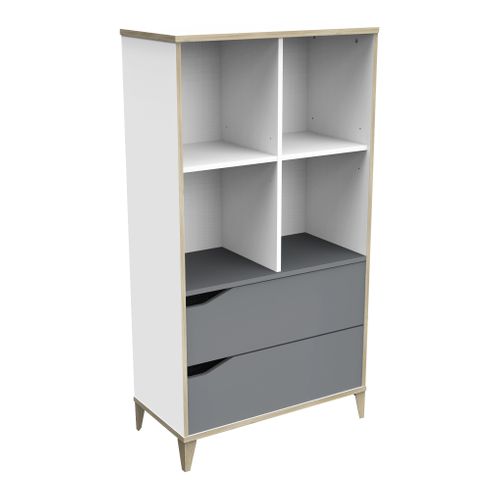 Bibliothèque 2 Tiroirs - Genius - Blanc Et Gris - 70,2 X 35 X 130,3 Cm - Demeyere