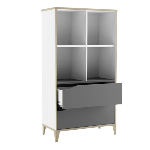 Bibliothèque 2 Tiroirs - Genius - Blanc Et Gris - 70,2 X 35 X 130,3 Cm - Demeyere