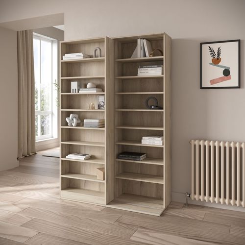 Bibliothèque avec rangement coulissant TIAGO imitation chêne