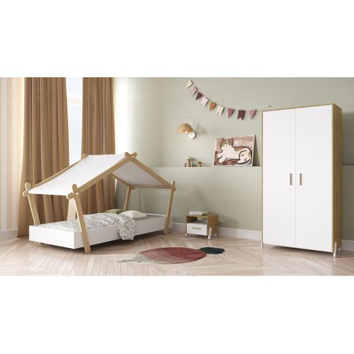 Lit Cabane Surélevé Enfant " Lodge " - 70 X 140 Cm - Blanc Mat