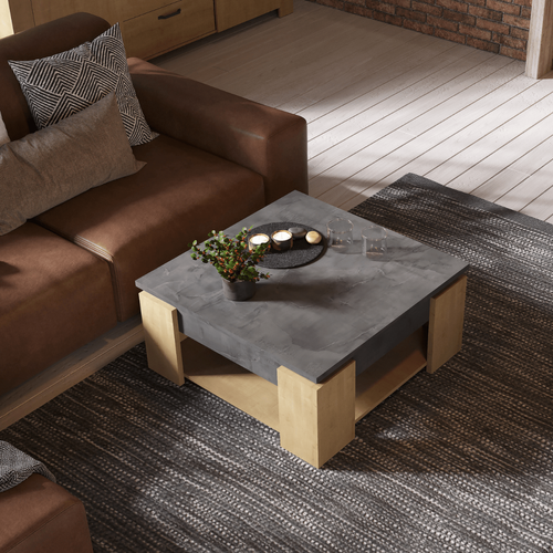 Table Basse Carrée Austin - Décor Chêne Hamilton Et Sidewalk - L 80 X P 80 X H 37,2 Cm