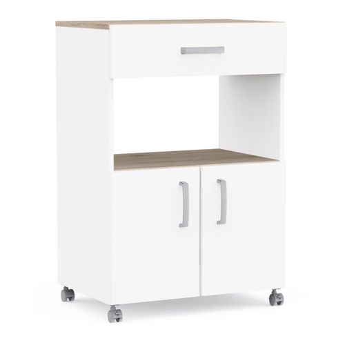 Desserte De Cuisine 2 Portes 1 Tiroir Effet Chêne Et Blanc L59,6 Cm