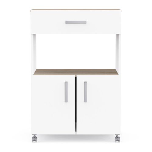 Desserte De Cuisine 2 Portes 1 Tiroir Effet Chêne Et Blanc L59,6 Cm