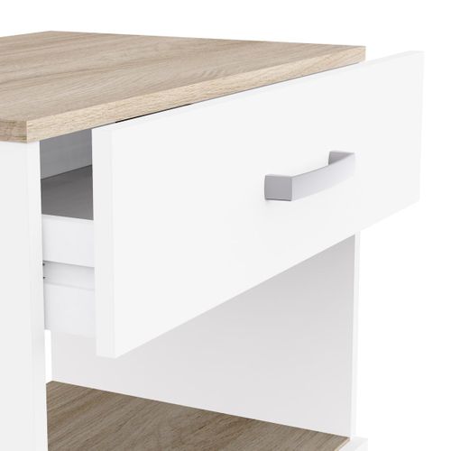 Desserte De Cuisine 2 Portes 1 Tiroir Effet Chêne Et Blanc L59,6 Cm