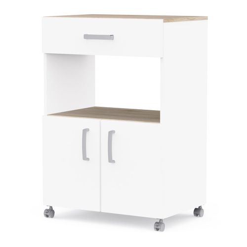 Desserte De Cuisine 2 Portes 1 Tiroir Effet Chêne Et Blanc L59,6 Cm