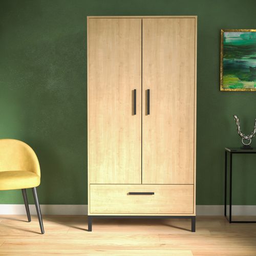 Armoire 2 Portes Et 1 Tiroir Effet Bois - L91 - H180 Cm