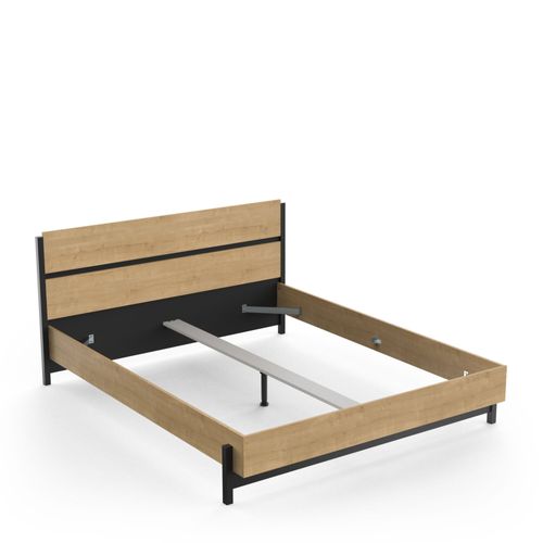 Lit Double 160x200 Cm Craft Noir Et Bois