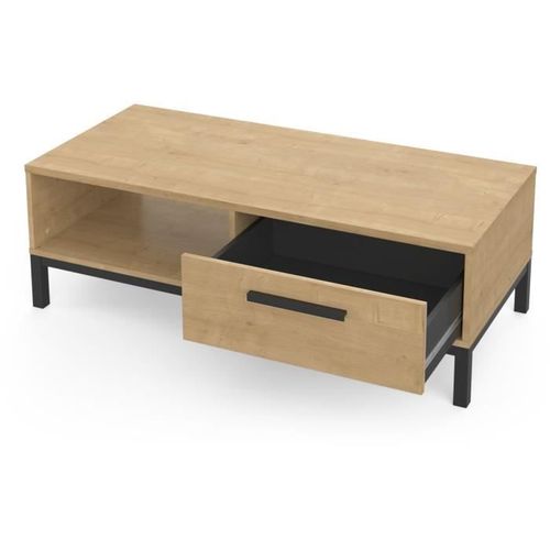 Table Basse 1 Niche 1 Tiroir Craft Noir Et Bois