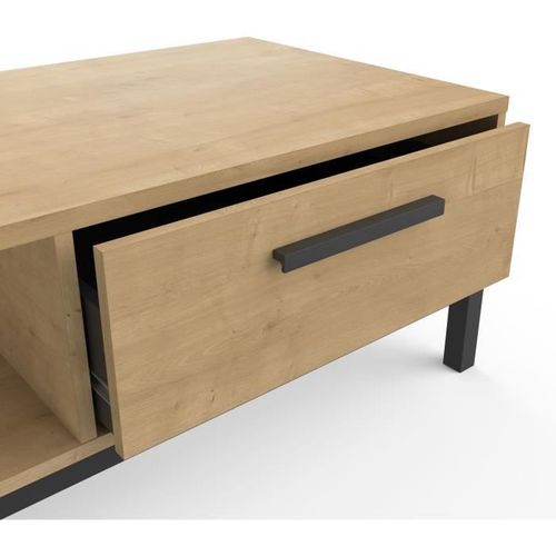 Table Basse 1 Niche 1 Tiroir Craft Noir Et Bois