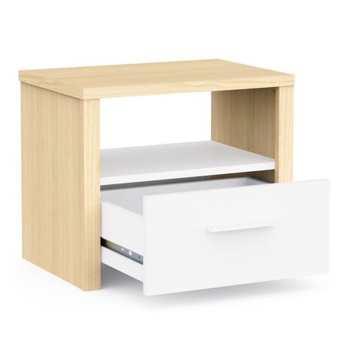 Chevet 1 Tiroir Et 1 Niche Décor Blanc Et Chêne De Fil L47,6 Cm