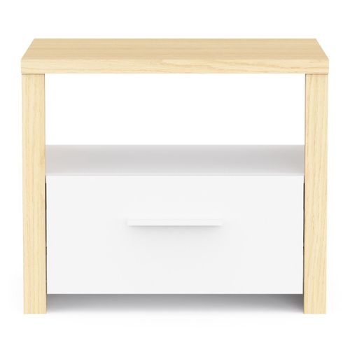 Chevet 1 Tiroir Et 1 Niche Décor Blanc Et Chêne De Fil L47,6 Cm