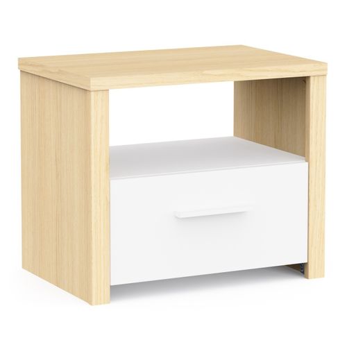 Chevet 1 Tiroir Et 1 Niche Décor Blanc Et Chêne De Fil L47,6 Cm