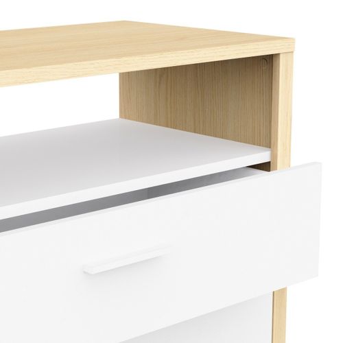 Commode 3 Tiroirs Et 1 Niche Décor Blanc Et Chêne De Fil L93 Cm