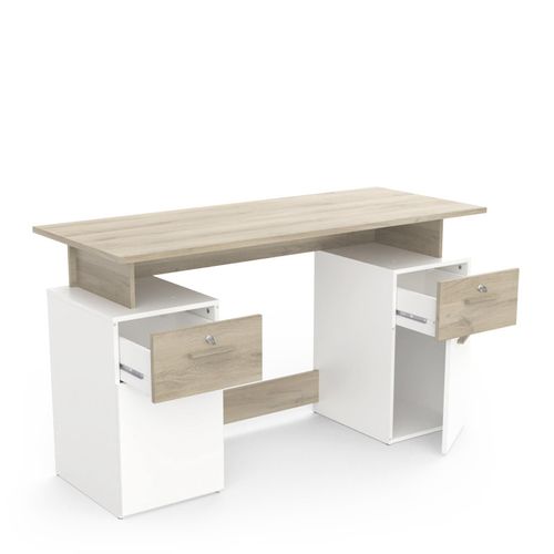 Bureau 2 Caissons Blanc/naturel Platon