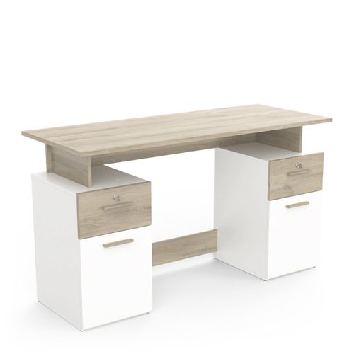 Bureau 2 Caissons Blanc/naturel Platon