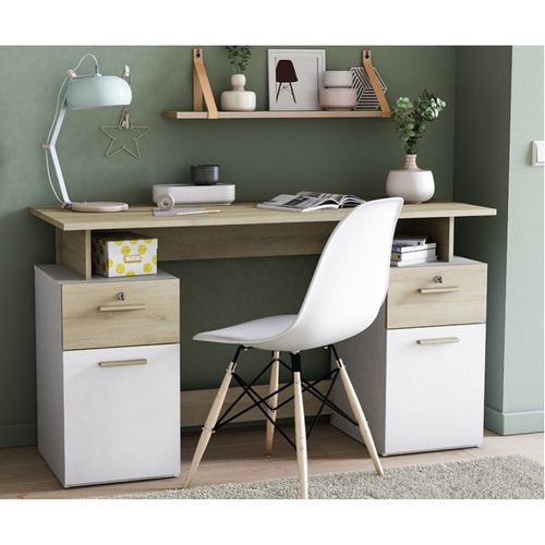 Bureau 2 Caissons Blanc/naturel Platon