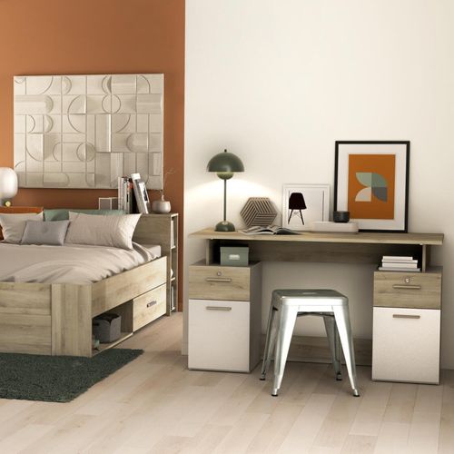 Bureau 2 Caissons Blanc/naturel Platon