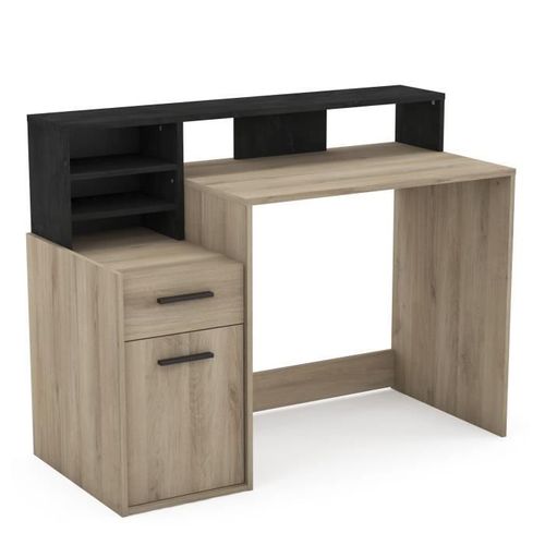 Bureau Avec Rangements - Delphi - Chêne/noir - L126,2 X P59.8 X H93.5cm