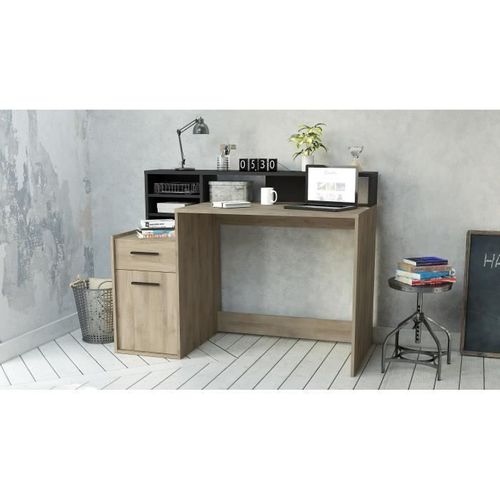 Bureau Avec Rangements - Delphi - Chêne/noir - L126,2 X P59.8 X H93.5cm